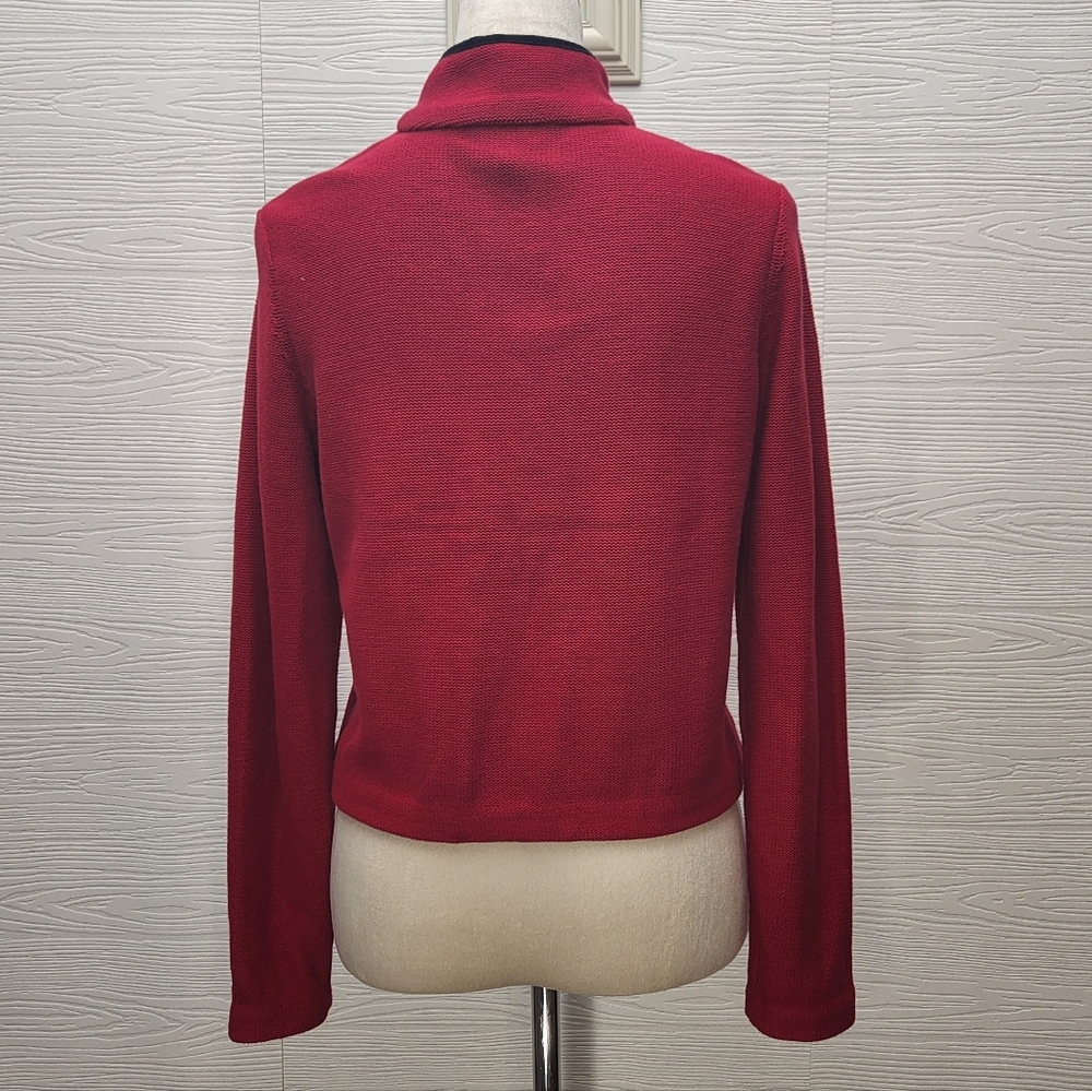Lauren RALPH LAUREN RED Sweater Military BLAZER JACKET Sz M Gold Button Holiday - Picture 5 of 10